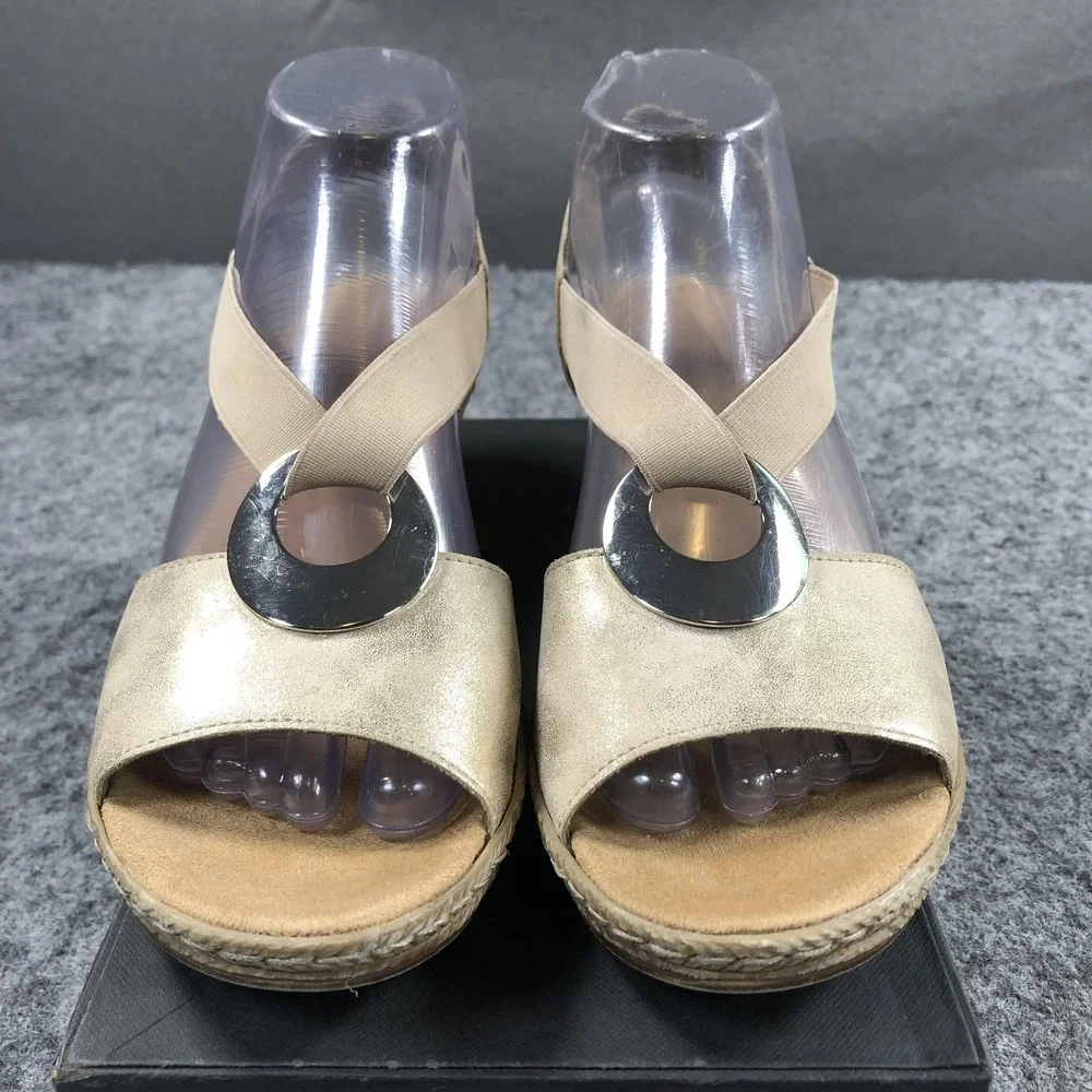 Rieker Wedge Sandals Womens 8 Beige Stretch Espadrille Medallion Comfort